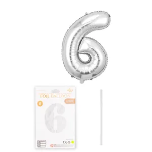 Ballon alu chiffre 6 argente 16 pouces pour decoration de fete d'anniversaire avec carte