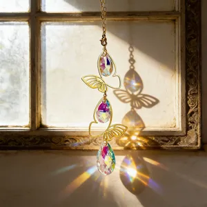 Golden butterfly crystal suncatcher window hanging prism rainbow maker garden decor pendant