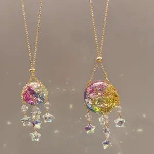 Stunning colorful crystal suncatcher hanging glass ball ornament for garden window decor.