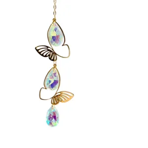 Gold butterfly crystal suncatcher prism pendant hanging window decor garden ornament