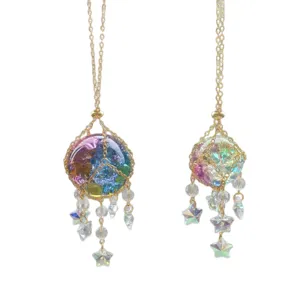 Colorful crystal ball suncatcher hanging ornament with chain for window garden decor crafts