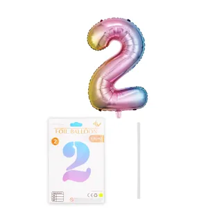 Ballon aluminium chiffre dégradé arc-en-ciel 16 pouces avec carte d'emballage pour fête