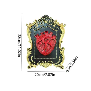 Decorazione murale cuore anatomico gotico retro con cornice dorata in resina per casa.