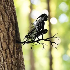 Metal Iron Fairy Tree Stake Silhouette Garden Fence Outdoor Yard Art Decoration