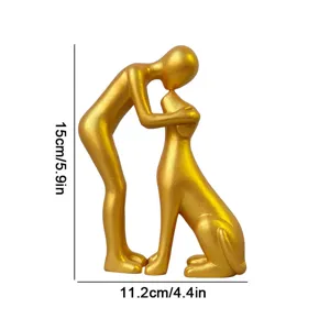 Nordic creative gold resin human and dog sculpture art home desktop decorative ornament