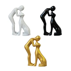 Abstract resin human and dog sculpture ornament for modern home living room decor