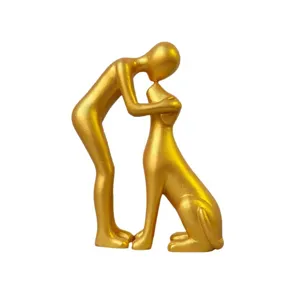 Nordic creative golden resin character dog sculpture home office desktop art decoration ornament