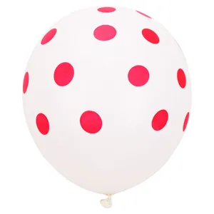 Ballon en latex blanc de 12 pouces a pois roses, detail pour decoration de fete.