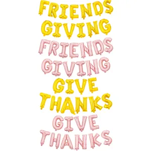 Ensemble de Ballons en Aluminium Lettre Give Thanks Friends Giving pour Décoration de Fête d'Action de Grâces Ballon en Mylar Métallique 16 Pouces