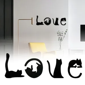 Hölzerne Schwarze Katze Silhouette LOVE Wanddekoration Rustikaler Landhausstil Hängendes Schild Zuhause Wohnzimmer Kunst Ornament