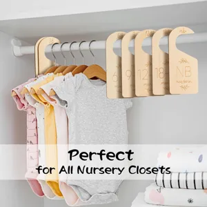 7-piece wooden baby closet dividers set, cute double-sided size organizers for nursery wardrobe.