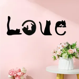 Wanddekoration Holz Katzen Silhouette LOVE Schriftzug schicke Haustier Deko Wand Accessoire