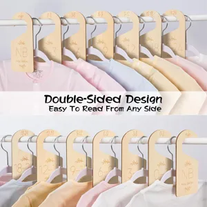 Wooden baby clothes size dividers set, double-sided newborn closet organizer for nursery.