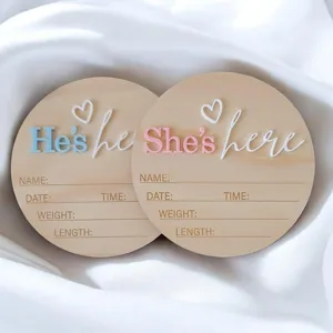 Carte d'annonce de naissance en bois pour nouveau-né, panneau milestone chambre bébé.
