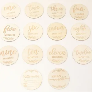 Wooden baby monthly milestone discs set, newborn growth record wooden cards for photography.