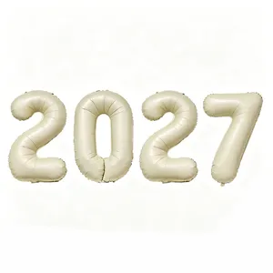 2027 Nummer Aluminiumfolie Ballons Cremeweiß Neujahr Abschluss Party Deko Ballons