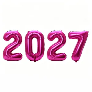 Nahaufnahme Detailaufnahme von pinken 2027 Zahlen Folienballons für die Partydekoration.