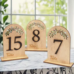 Rustic Wooden Table Numbers With Hollow Out Leaf Design Wedding Table Number Signs Seating Cards For Party Decor