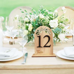 Wooden table number card 12 with rustic arch design for wedding reception and party table decoration
