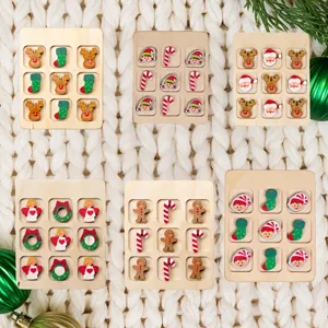 Juego de Mesa Tres en Raya Navideño de Madera Reno Papá Noel Hombre de Jengibre Juguete de Rompecabezas de Viaje Regalo Para Niños