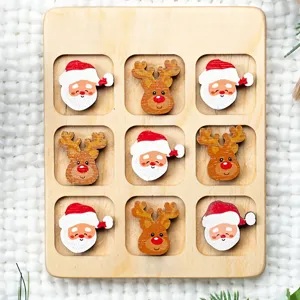 Juego de mesa de tres en raya de Navidad de madera, regalos de viaje para niños.