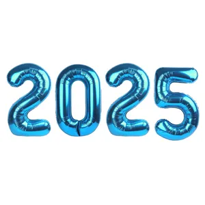 Ensemble de ballons en aluminium chiffres 2025 bleus pour decoration de fete du Nouvel An.