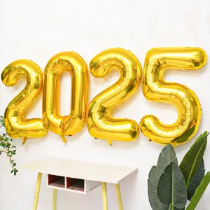 Ballons chiffres en feuille d'or 2025 pour décoration de fête et accessoire photo