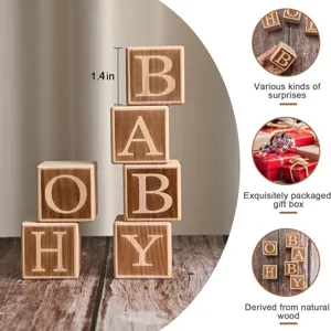 Wooden alphabet building blocks early education toys natural wood baby blocks detail view display