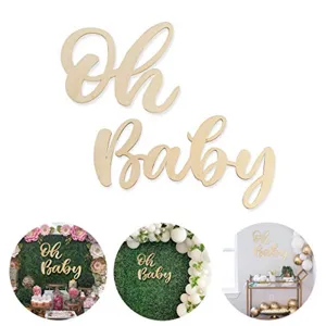 Autocollant Mural en Bois Oh Baby Chambre d'Enfant Fête d'Anniversaire Décoration Panneau Suspendu
