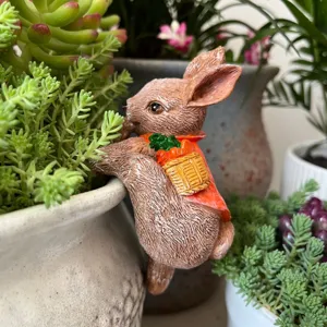 Lindo colgante de maceta de resina de conejo, figura de animal colgante para decoración.