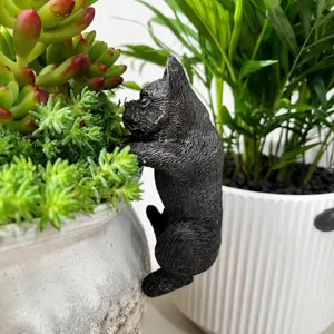 Bronze French bulldog flower pot hanging ornament, cute resin dog planter decor for garden.