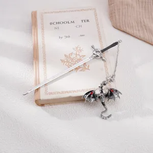 Metall Schwert Drache Lesezeichen mit Kettenanhänger, perfektes Geschenk für Leser.