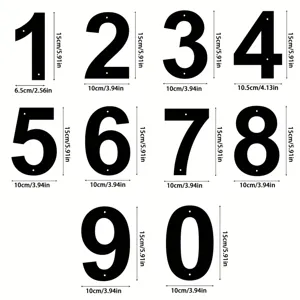 Números de casa negros de metal 0-9 altura 15 cm para decoración de puerta principal.