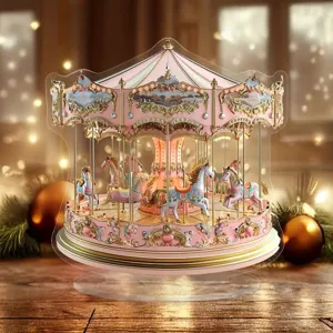Ornamento Acrilico Acchiappasole a Forma di Giostra con Supporto Trasparente Display Acrilico Decorativo per Arredamento Regalo di Natale