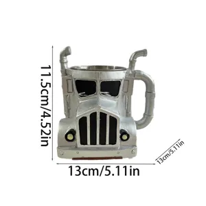 Unique truck shaped coffee mug with stainless steel inner core, creative decor piece.