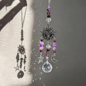 Natural Amethyst Crystal Sun Catcher Sun Goddess Star Moon Hanging Ornament Window Prism Rainbow Maker Home Party Decor