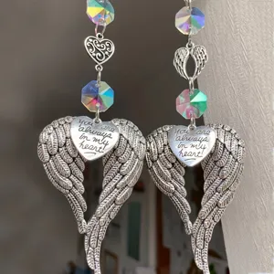 Pendentif Attrape-Soleil Cœur Aile d'Ange en Verre Cristal Avec Citation Gravée Décoration Intérieure Ornement Suspendu Cadeau