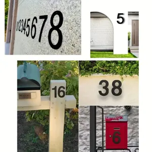 Números de casa modernos de metal negro para puerta exterior y decoración de buzón.