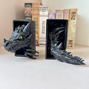 Drachen Buchstützen Harz Statue Desktop Regal Dekor schwarze Fantasie Monster Buchständer