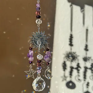 Crystal suncatcher amethyst sun moon star hanging ornament rainbow maker window decor
