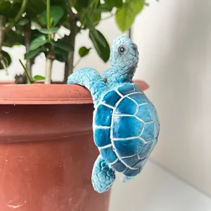 Blaues Harz Meeresschildkröte hängende Blumentopf Skulptur Garten Dekor Tier Ornament