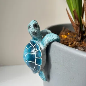 Harz Schildkroete Topfhaenger Statue Garten Pflanztopf Haengeornament blaue Tierskulptur
