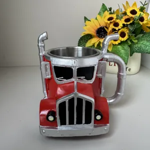 Creative truck coffee mug with stainless steel inner core, unique novelty desktop ornament.