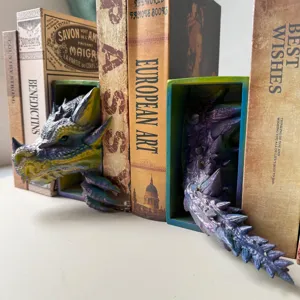 Drachen Buchstützen Kunstharz Deko Skulptur Detailansicht für Regal Heim Büro Dekoration.