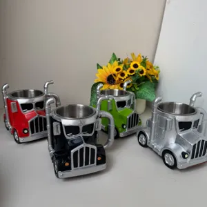 Creative truck shape coffee mug with stainless steel inner liner, 4 colorful novelty cups.