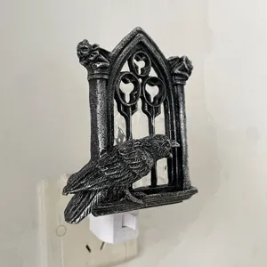Gothic Raven Night Light Halloween Crow Wall Plug Lamp Spooky Home Decor Lighting Fixture