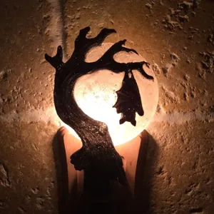 Halloween hanging bat night light with glowing sphere and tree branch design for home decor