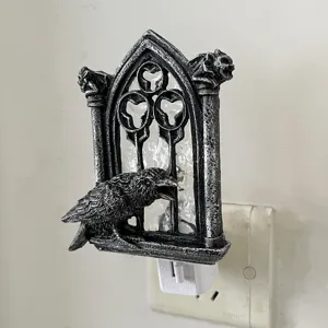 Halloween Gothic Raven Night Light Plug-In Vintage Style Crow Lamp Wall Decor Spooky Lighting