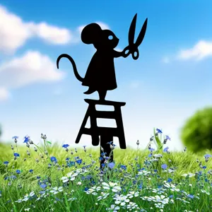 Piquet de Jardin en Métal Silhouette Art Décoratif Pelouse Signe Créatif Animal Petite Souris avec Ciseaux