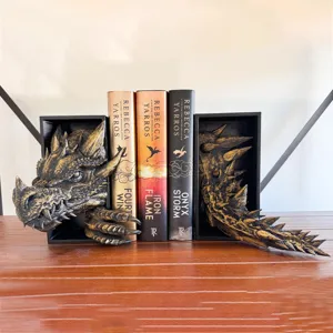 Harz Drachen Buchstützen für Regale, Coole Gotische Drachenkopf und Schwanz Deko